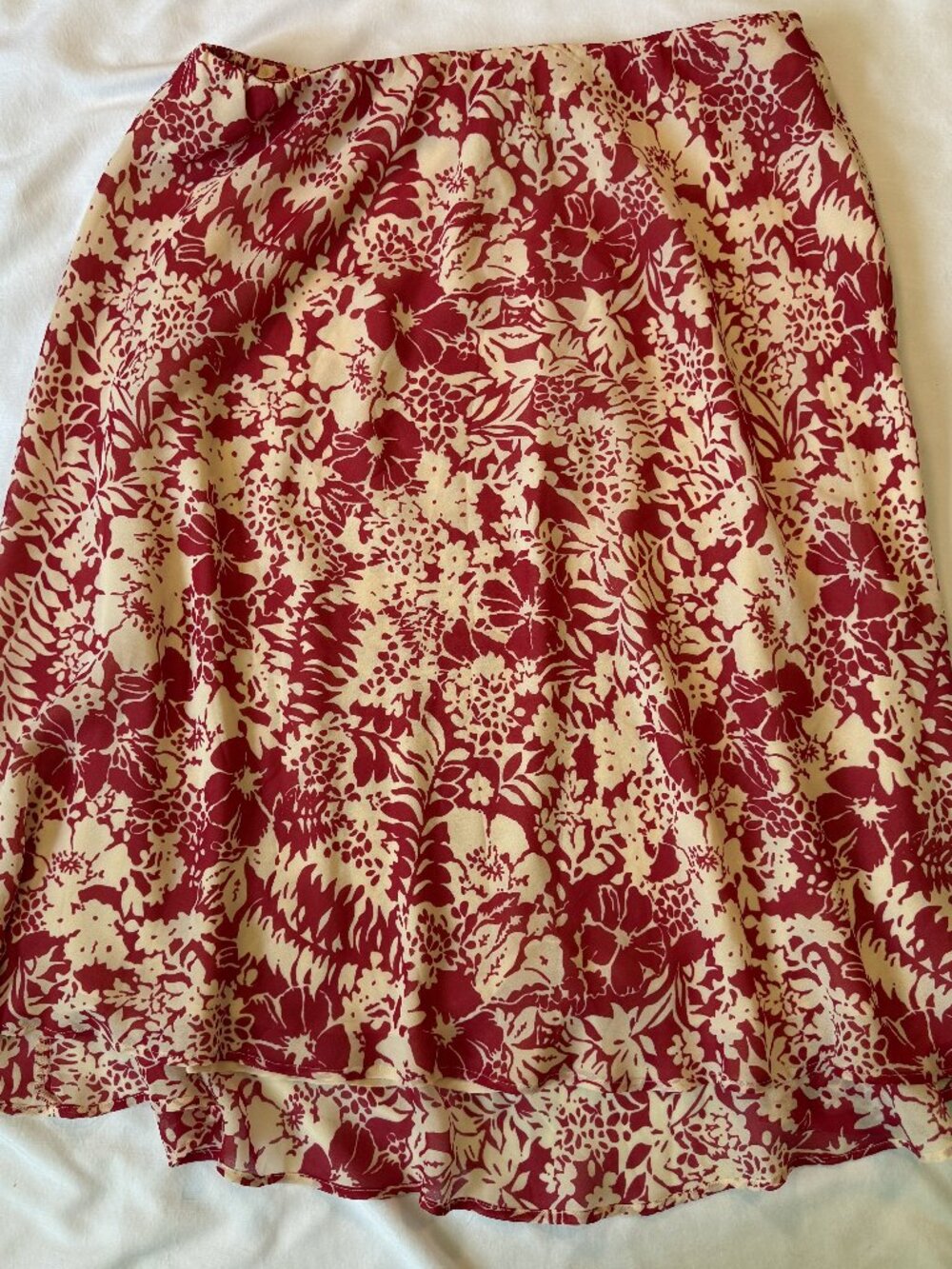 Vintage JG Hook Skirt Womens 16 Red Cream Floral Midi Chiffon A-Line Lined 90s